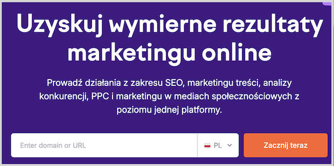 Zrzut ekranu landingu SEMRUSH