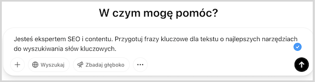 Zrzut ekranu ChatGPT  z przykładowym promptem 