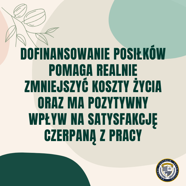 Grafika o dofinansowaniu posiłków jako beneficie pracowniczym zmniejszającym koszty życia i zwiększającym satysfakcję z pracy