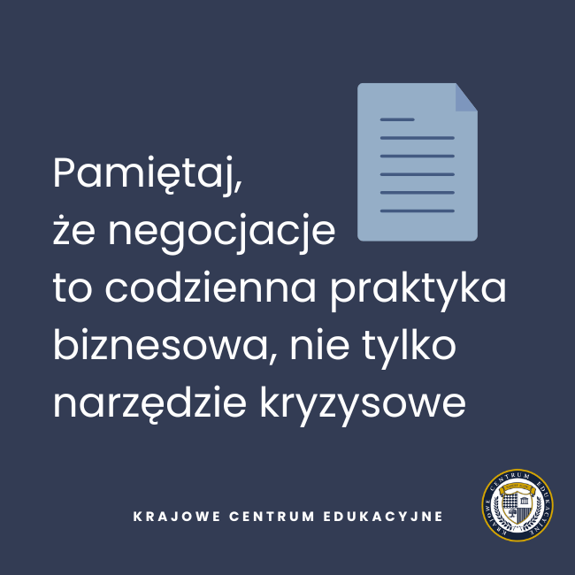 ikona dokumentu i napisem o negocjacjach jako codziennej praktyce biznesowej - Krajowe Centrum Edukacyjne