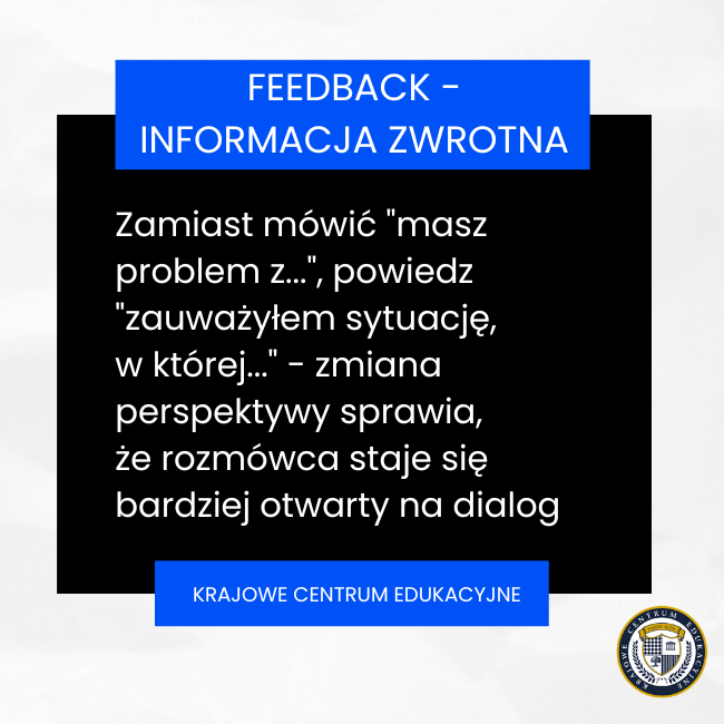 Infografika o feedbacku - tip dotyczący zmiany perspektywy w informacji zwrotnej dla lepszego dialogu