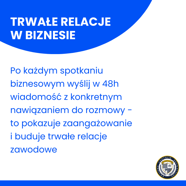 Infografika z poradą dotyczącą budowania trwałych relacji w biznesie poprzez zasadę follow-up 48 godzin