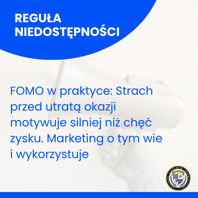 Infografika o regule niedostępności i technice wywierania wpływu FOMO - strach przed utratą okazji w marketingu