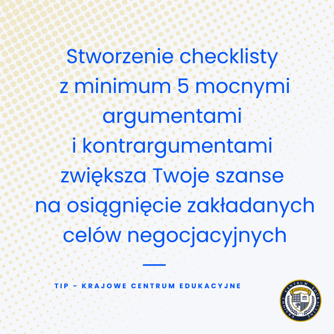 Tip dotyczący przygotowania do negocjacji - tworzenie checklisty z 5 argumentami zwiększa szanse na osiągnięcie celów