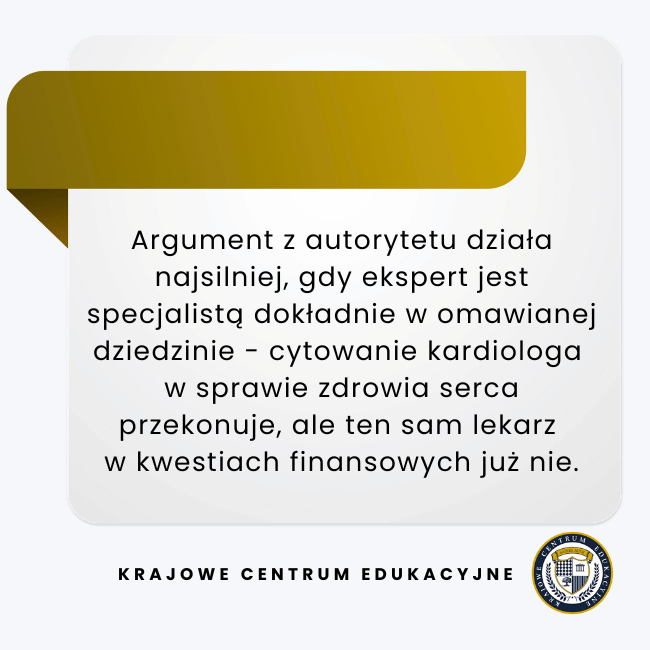 Infografika z poradą: Argument z autorytetu działa najsilniej, gdy ekspert jest specjalistą dokładnie w omawianej dziedzinie