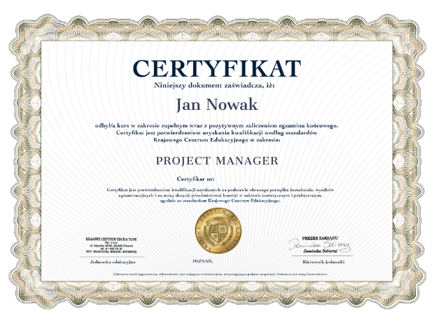 Certyfikat kursu project managera
