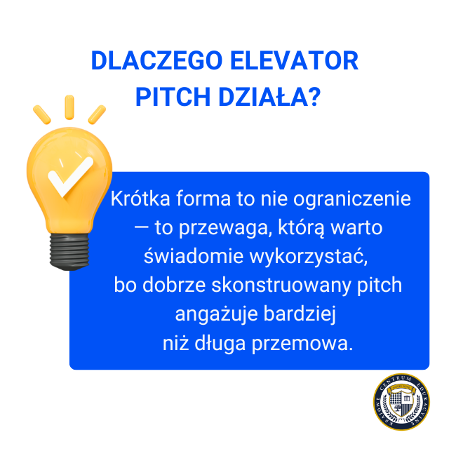 Infografika z tipem: Krótka forma to nie ograniczenie — to przewaga, którą warto świadomie wykorzystać, bo dobrze skonstruowany pitch angażuje bardziej niż długa przemowa.