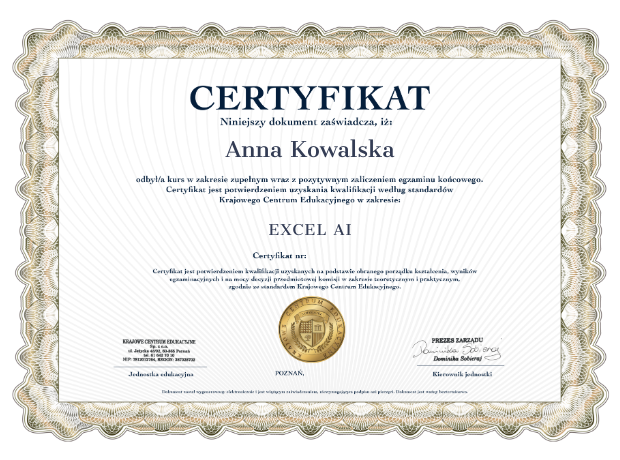 Certyfikat Excel AI