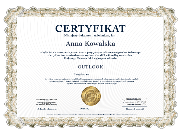Certyfikat Outlook 1