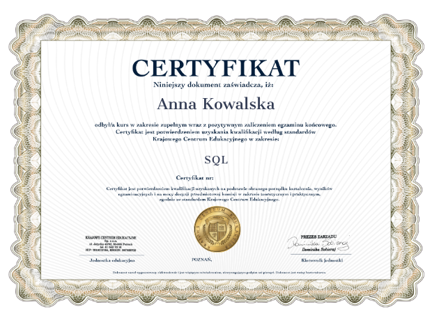 Certyfikat SQL