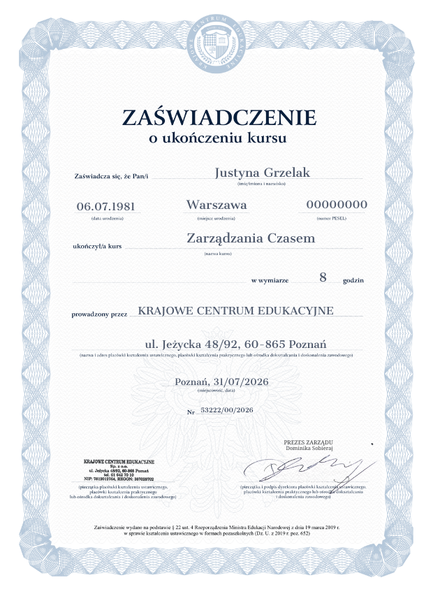 Zaswiadczenie Zarzadzanie Czasem